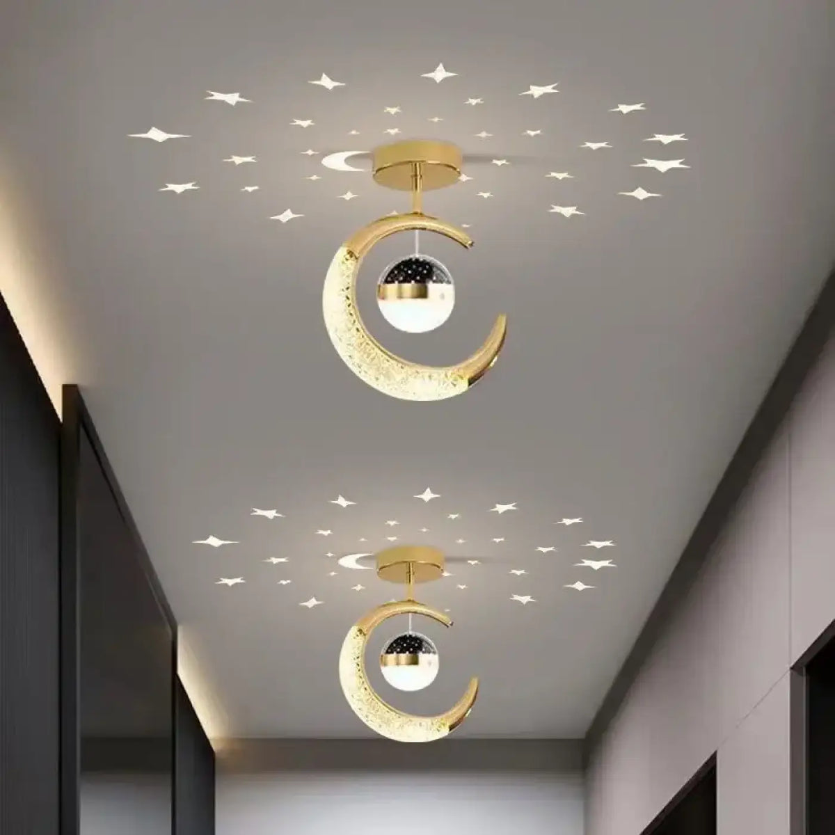 Plafonnier chambre d'enfant lune et étoiles, noir ou doré