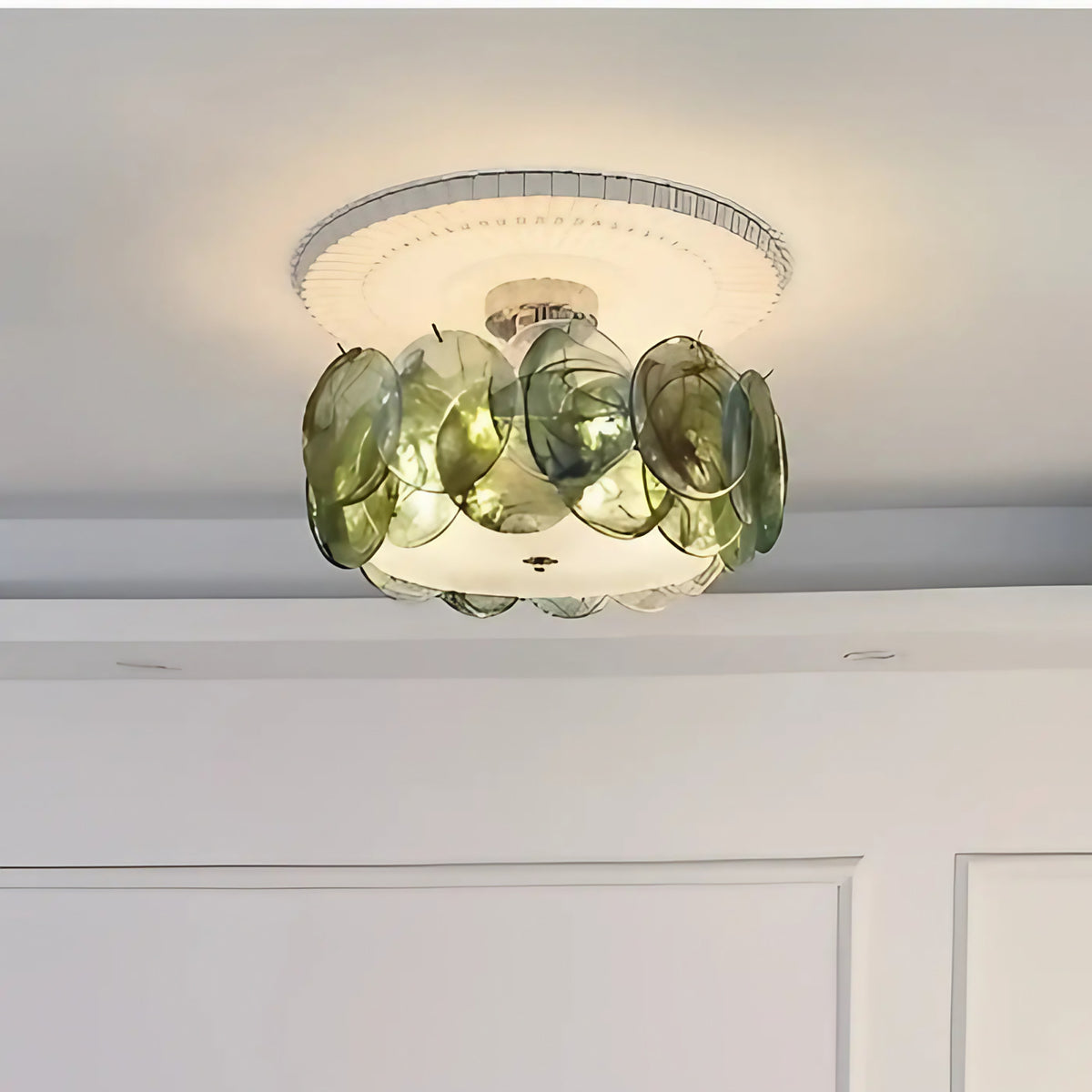Plafonnier à disques en verre marbré, quatre coloris, S, M ou L, vert