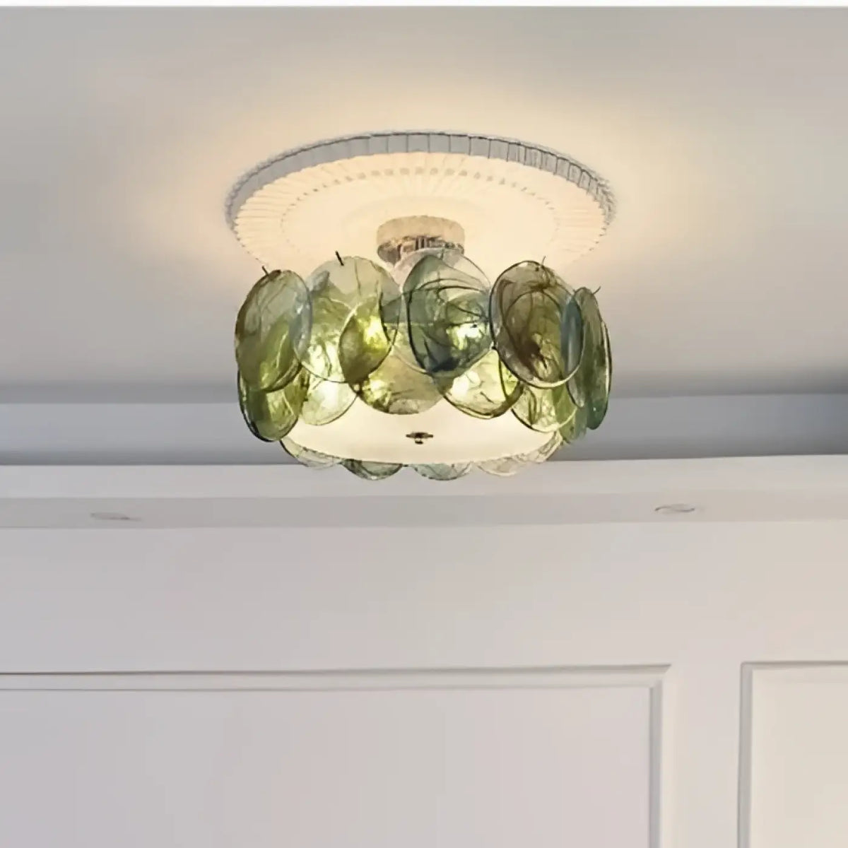 Plafonnier à disques en verre marbré, quatre coloris, S, M ou L, vert