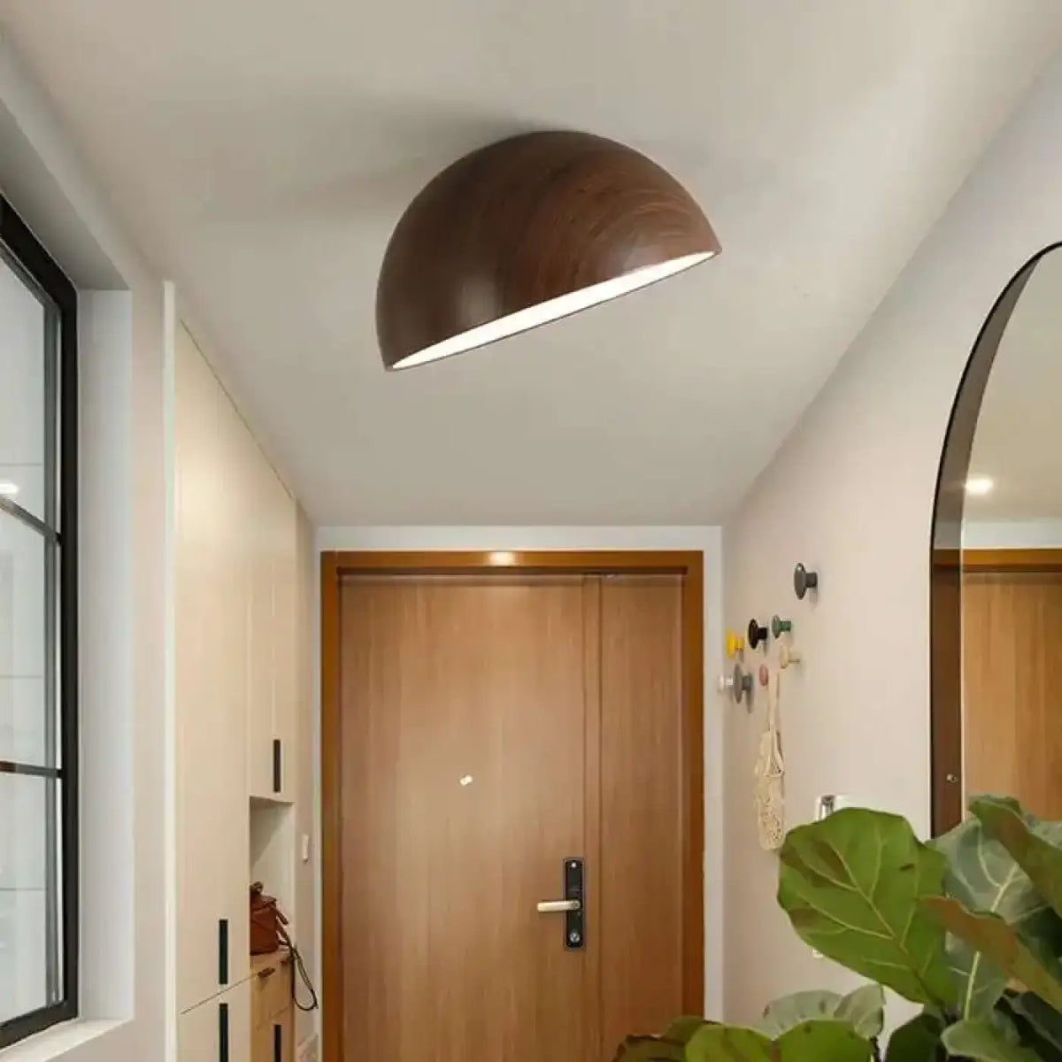 Plafonnier LED demi-sphère en bois, trois coloris, tailles S à XL, marron