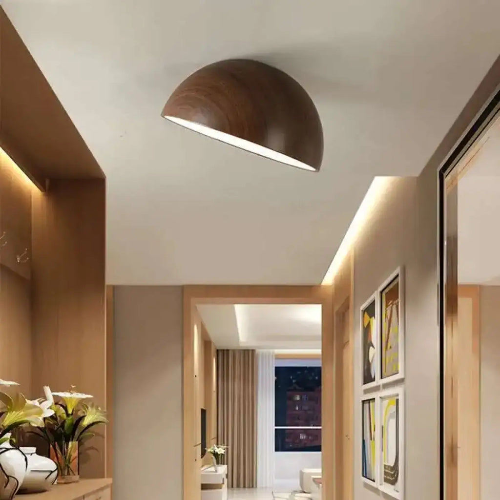 Plafonnier LED demi-sphère en bois, trois coloris, tailles S à XL