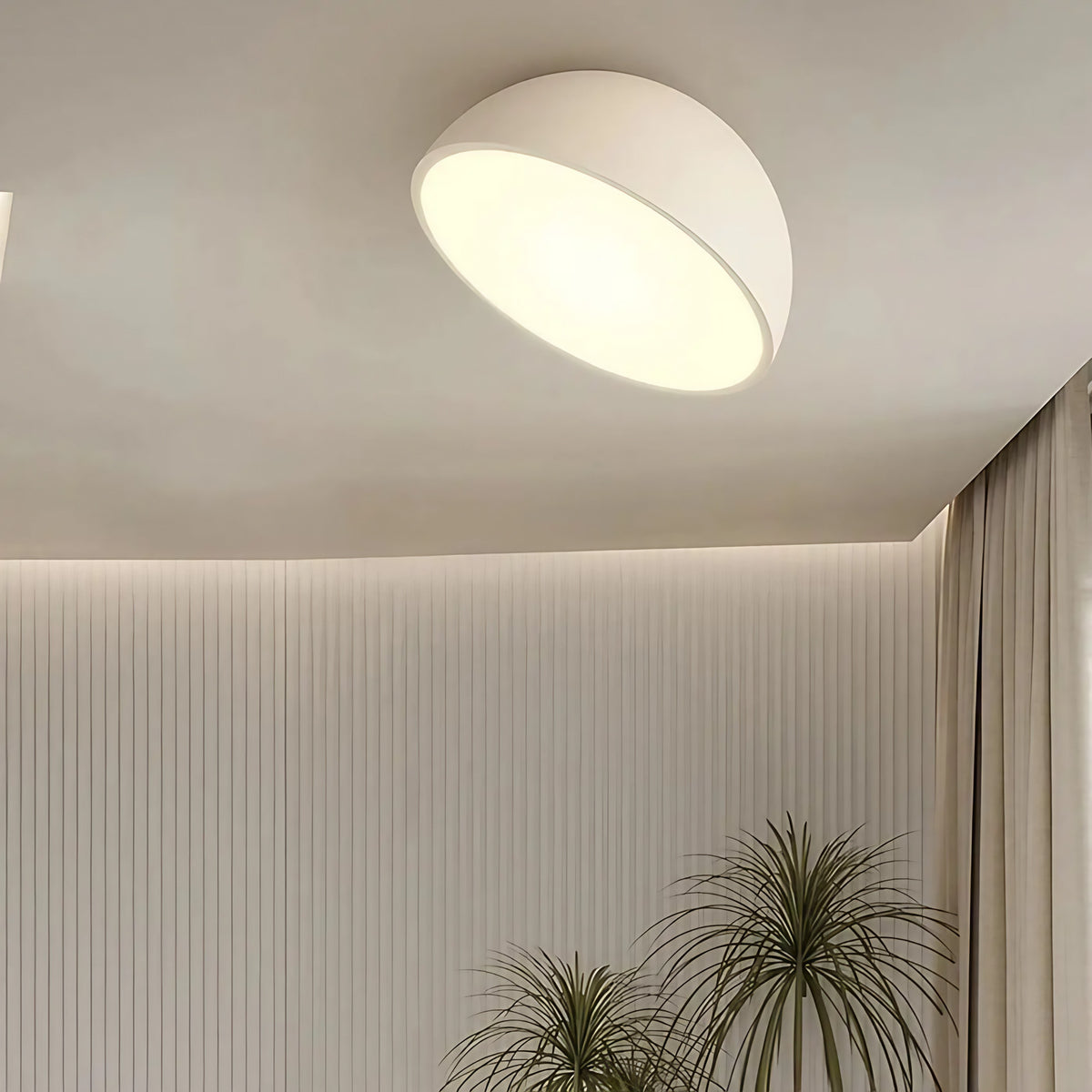 Plafonnier LED demi-sphère en bois, trois coloris, tailles S à XL, blanc