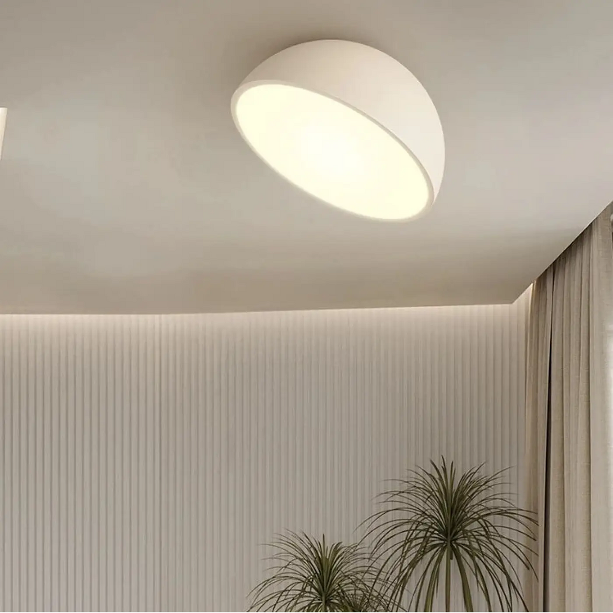 Plafonnier LED demi-sphère en bois, trois coloris, tailles S à XL, blanc