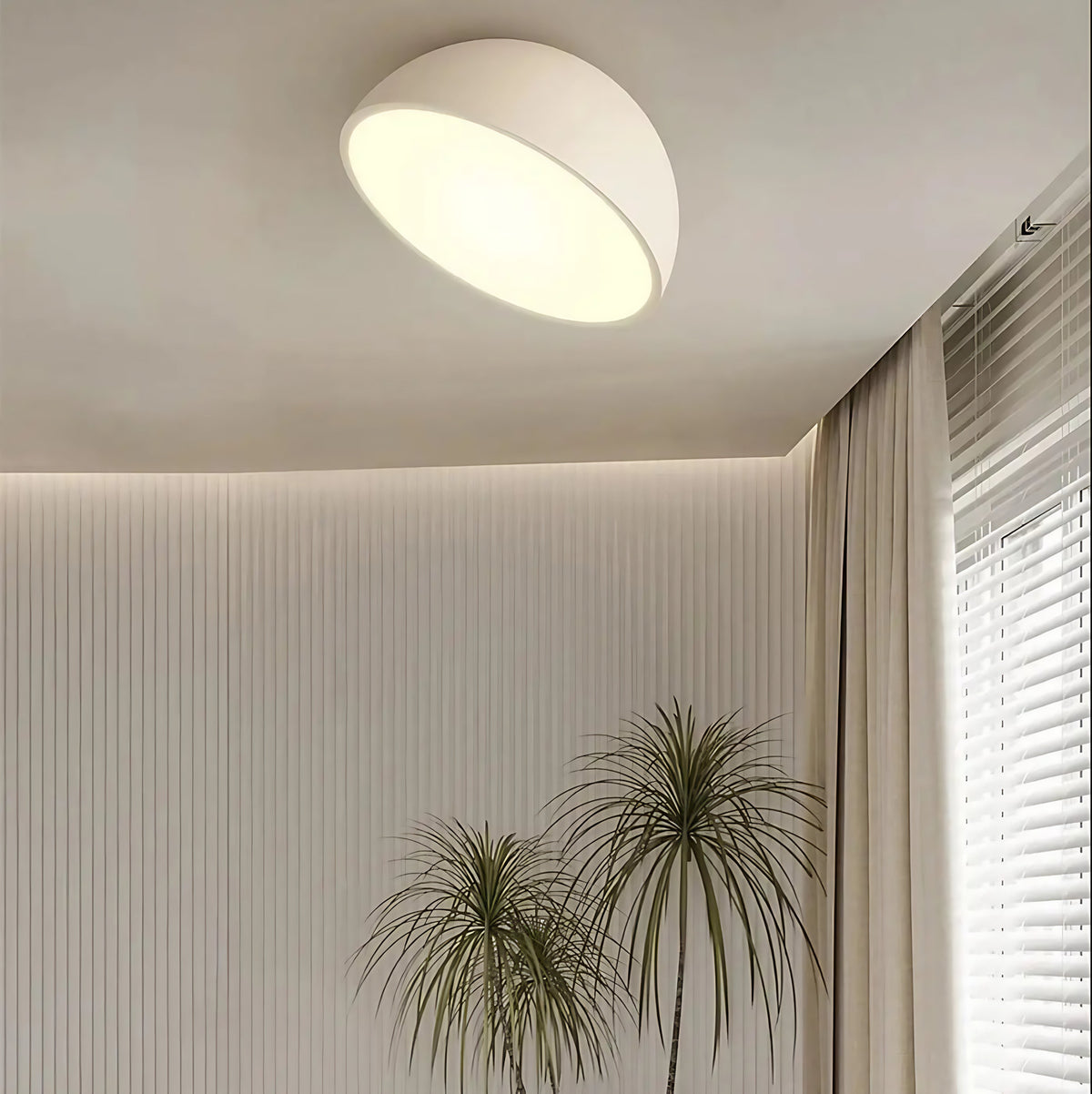 Plafonnier LED demi-sphère en bois, trois coloris, tailles S à XL, blanc
