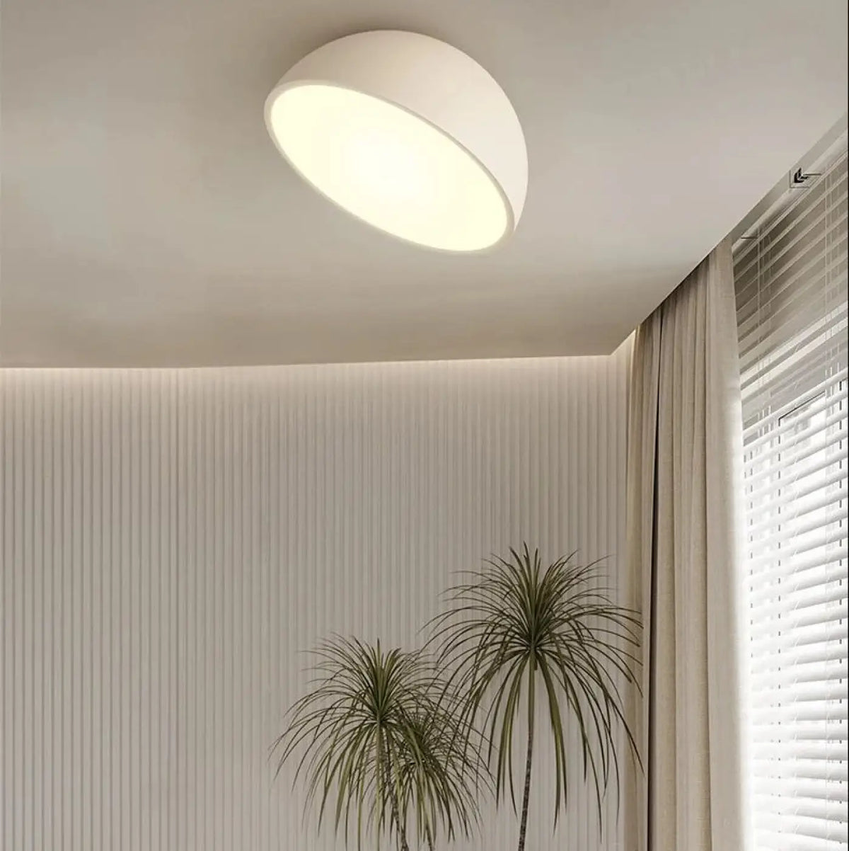 Plafonnier LED demi-sphère en bois, trois coloris, tailles S à XL, blanc