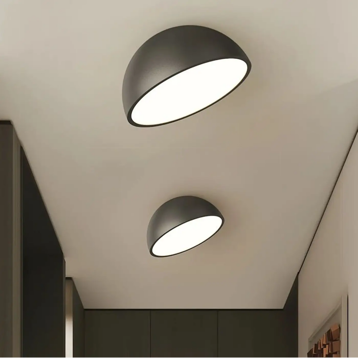 Plafonnier LED demi-sphère en bois, trois coloris, tailles S à XL, noir