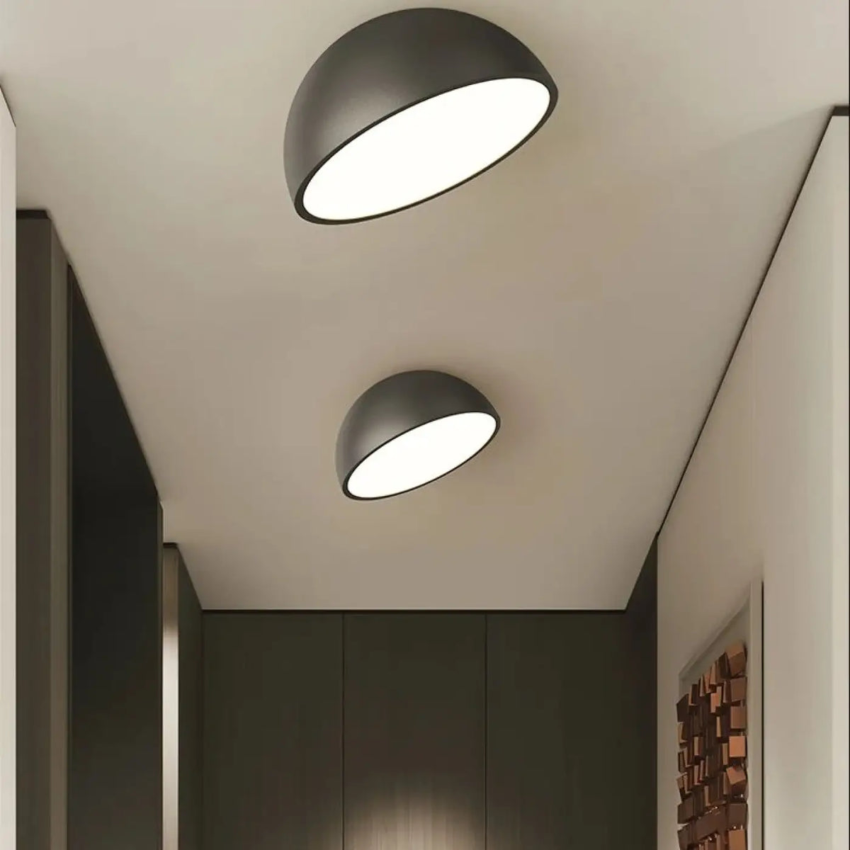 Plafonnier LED demi-sphère en bois, trois coloris, tailles S à XL, noir