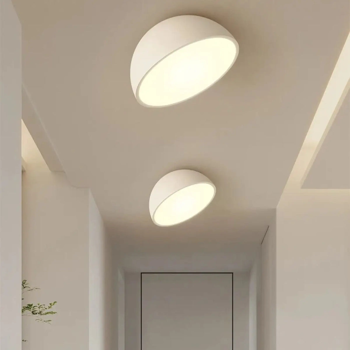 Plafonnier LED demi-sphère en bois, trois coloris, tailles S à XL, blanc