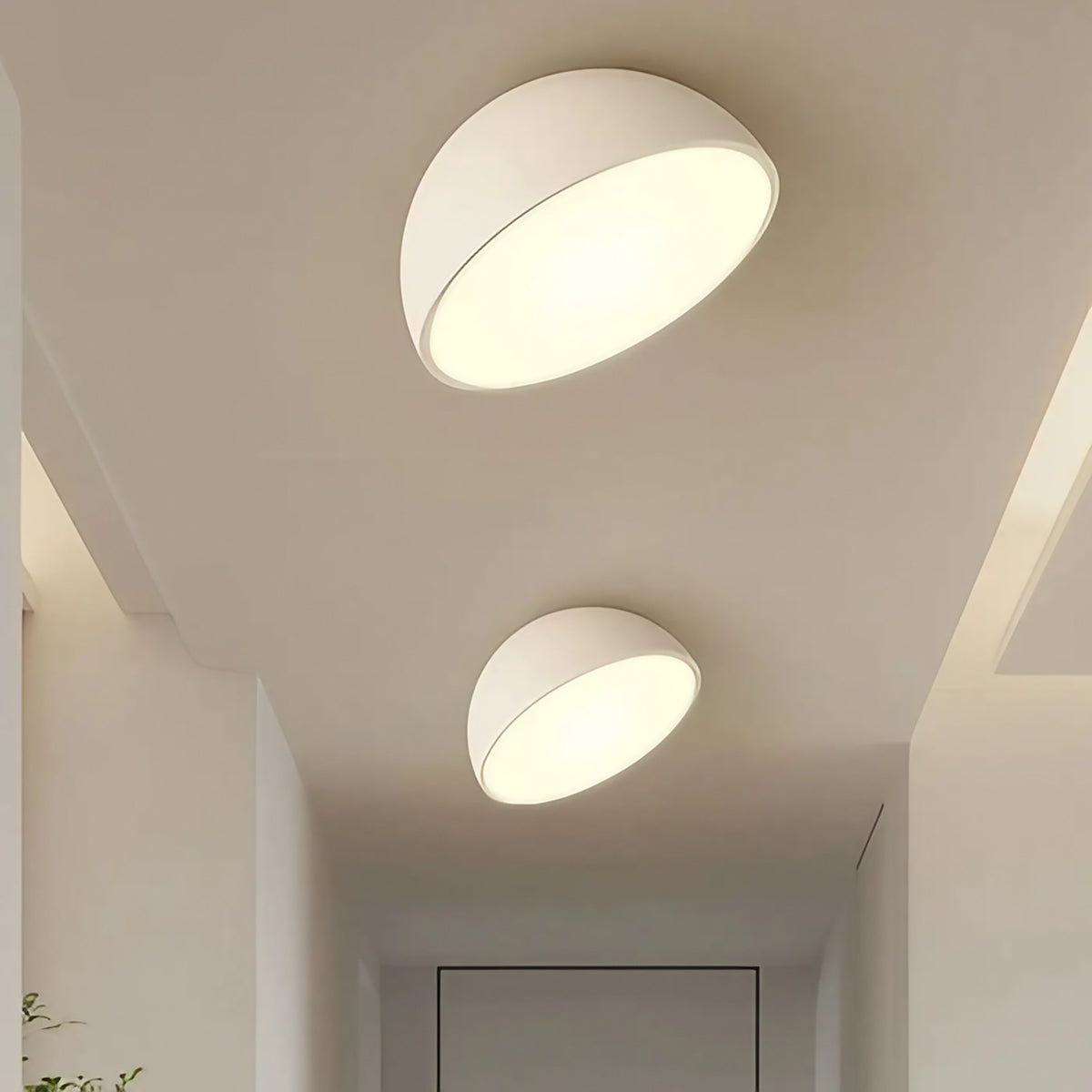 Plafonnier LED demi-sphère en bois, trois coloris, tailles S à XL, blanc