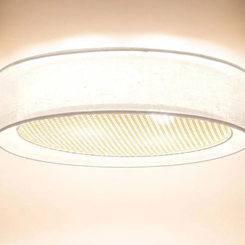Plafonnier rond tissu blanc crème et rotin, 50 ou 60 cm