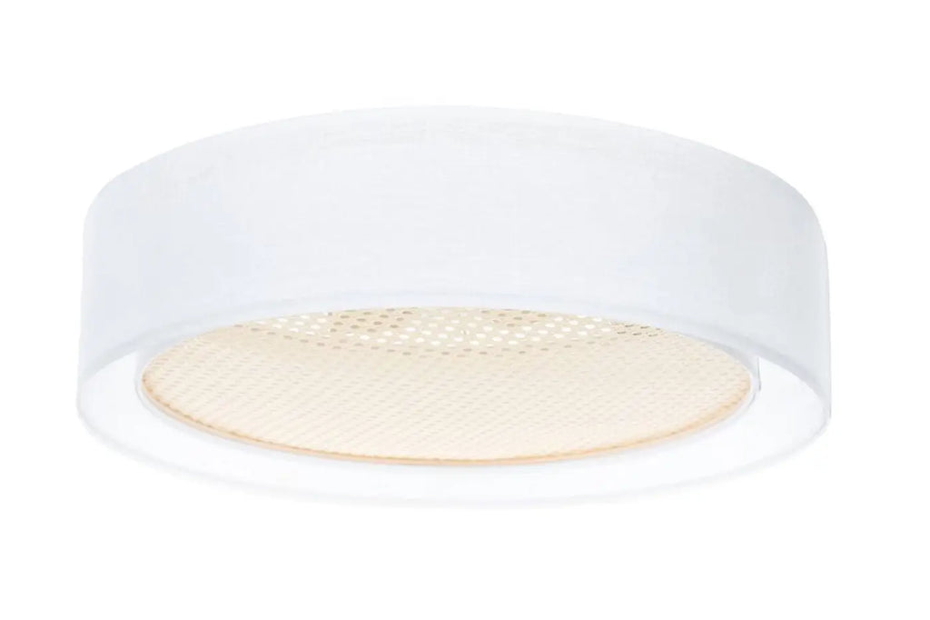 Plafonnier rond tissu blanc crème et rotin, 50 ou 60 cm