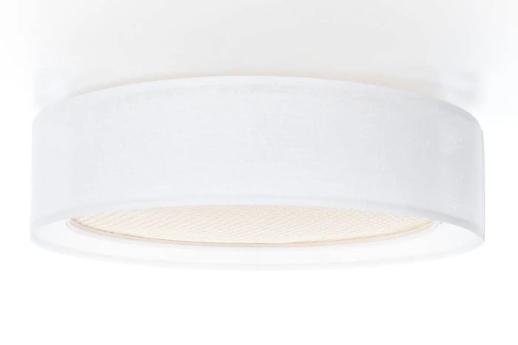 Plafonnier rond tissu blanc crème et rotin, 50 ou 60 cm