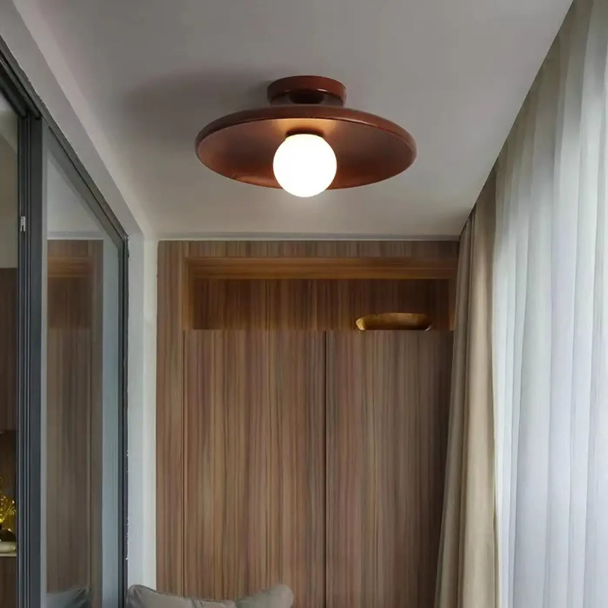 Plafonnier LED en bois, marron ou beige, tailles S et M, marron