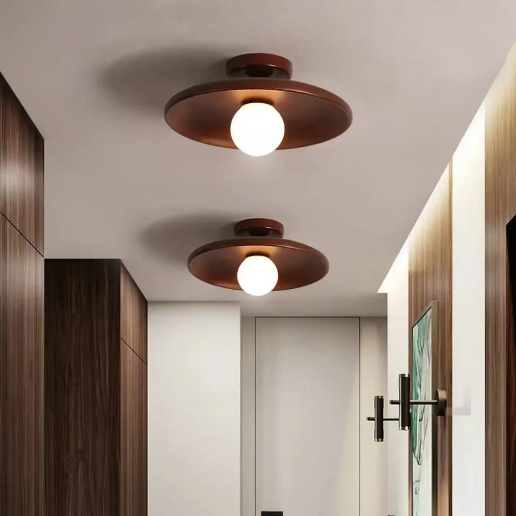 Plafonnier LED en bois, marron ou beige, tailles S et M