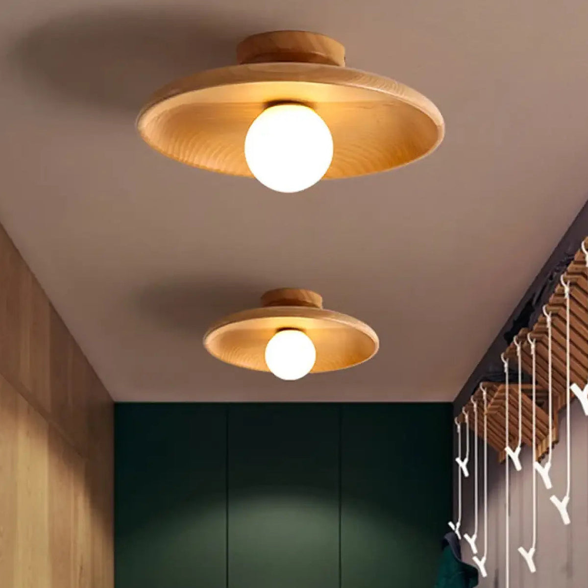 Plafonnier LED en bois, marron ou beige, tailles S et M
