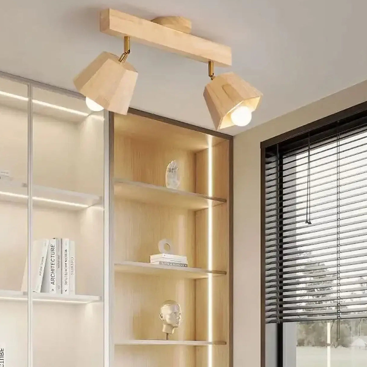 Plafonnier spots LED orientables sur bois, une à quatre têtes