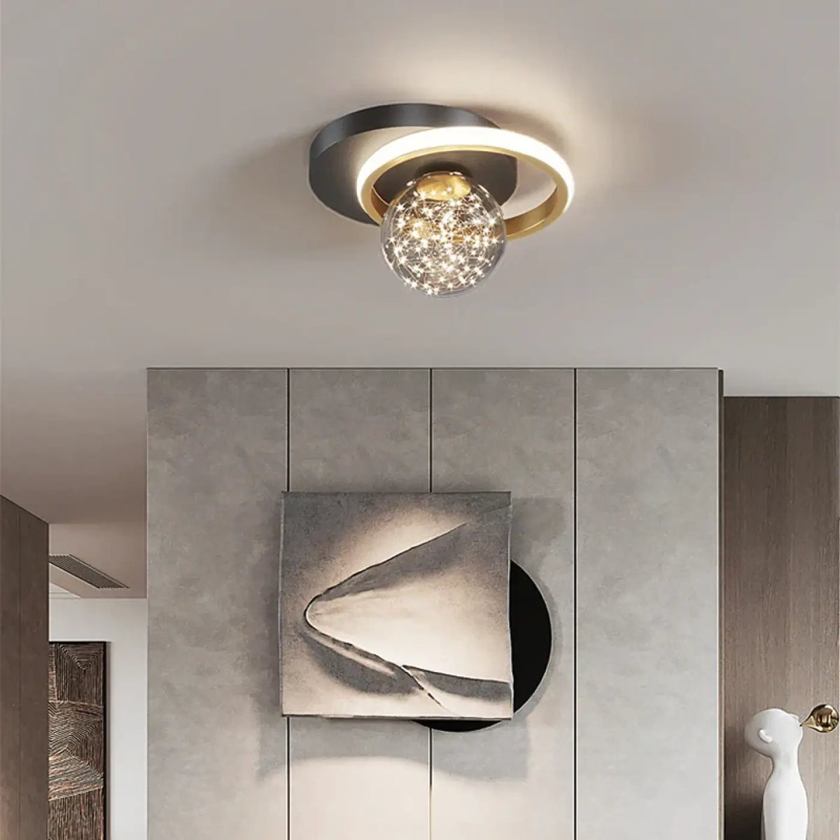 Plafonnier design à boule de cristal, lumière tamisée