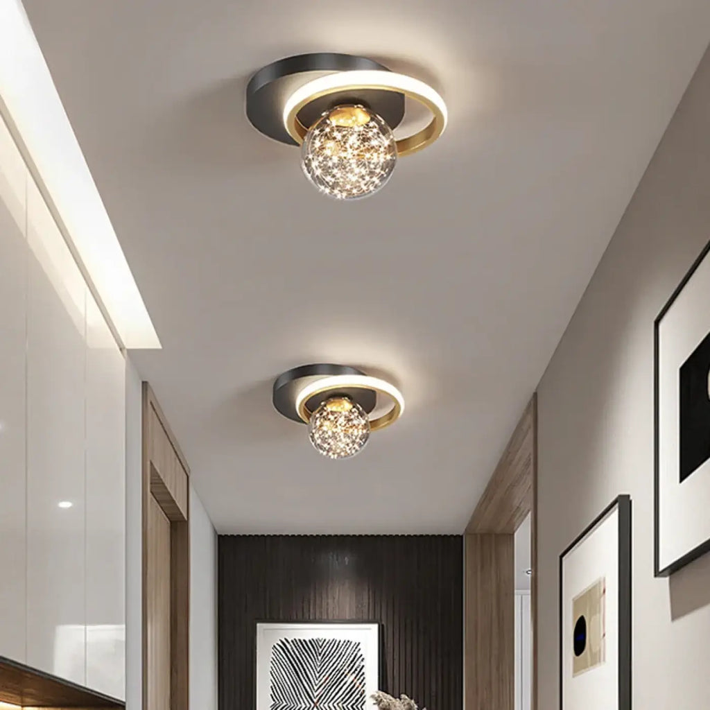 Plafonnier design à boule de cristal, lumière tamisée