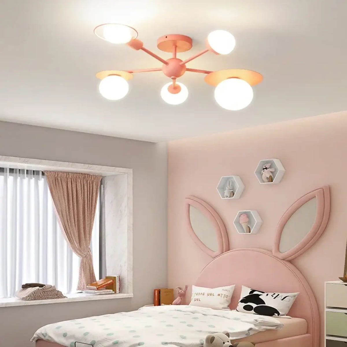 Plafonnier à boules lumineuses pour chambre d'enfant, rose
