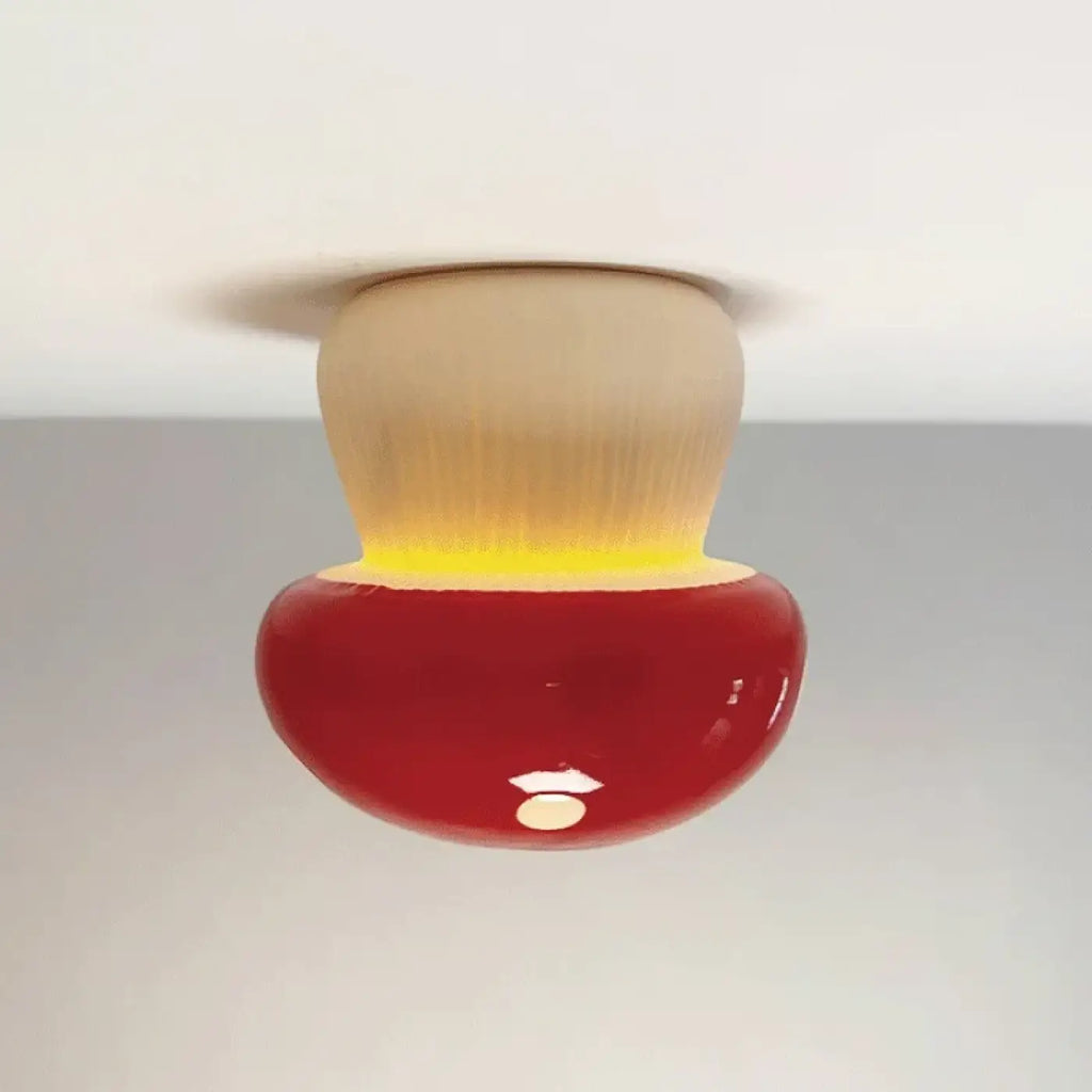 Plafonnier champignon rouge sur base en bois