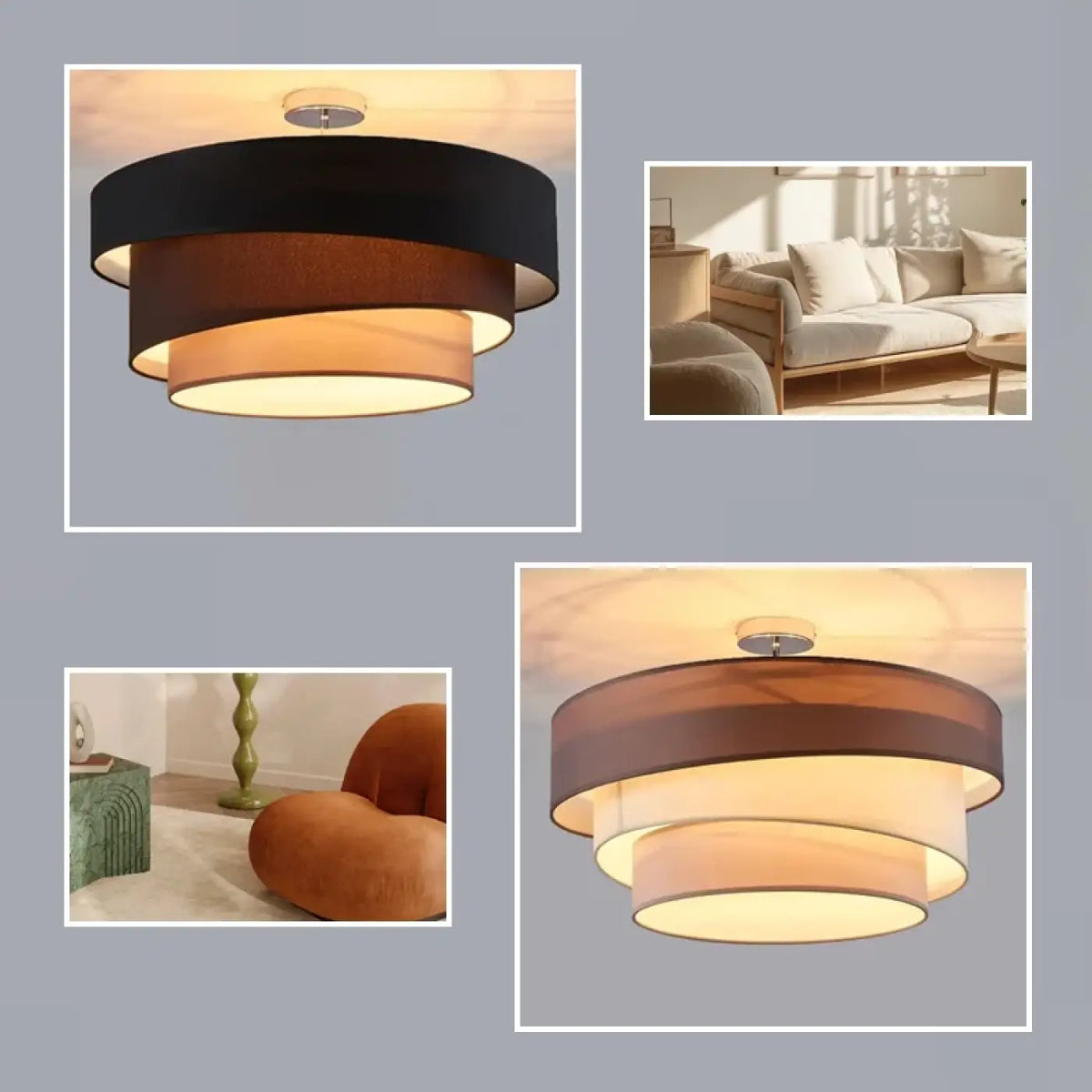 Plafonnier circulaire moderne, noir ou marron, trois teintes