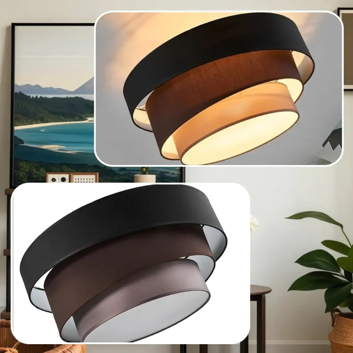 Plafonnier circulaire moderne, noir ou marron, trois teintes