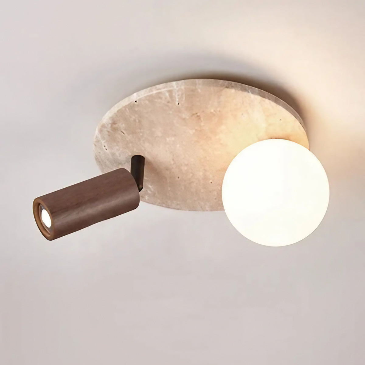 Plafonnier en pierre et bois, beige ou marron