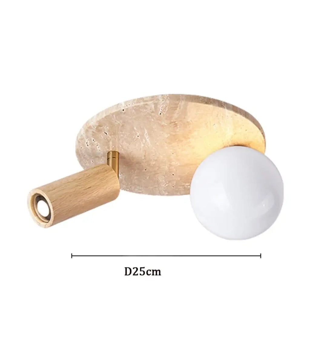Plafonnier en pierre et bois, beige ou marron