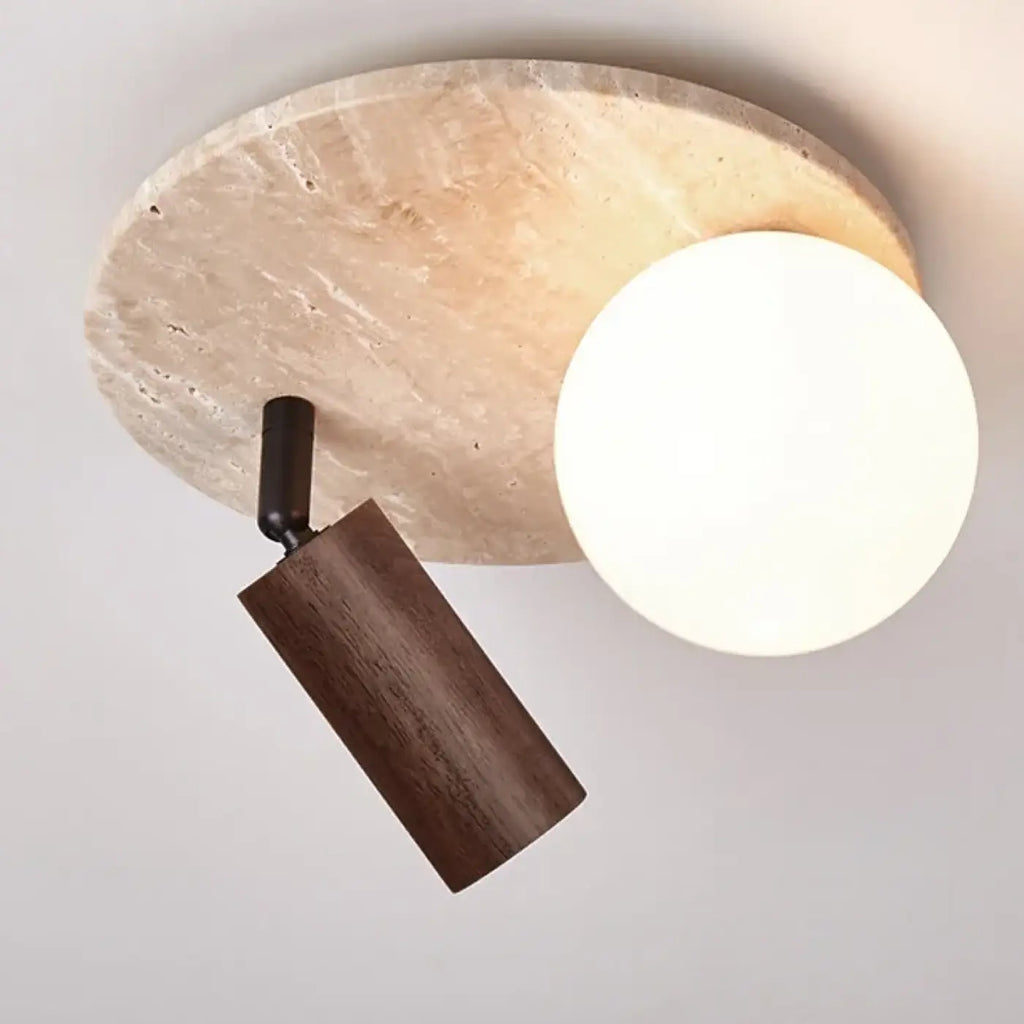 Plafonnier en pierre et bois, beige ou marron