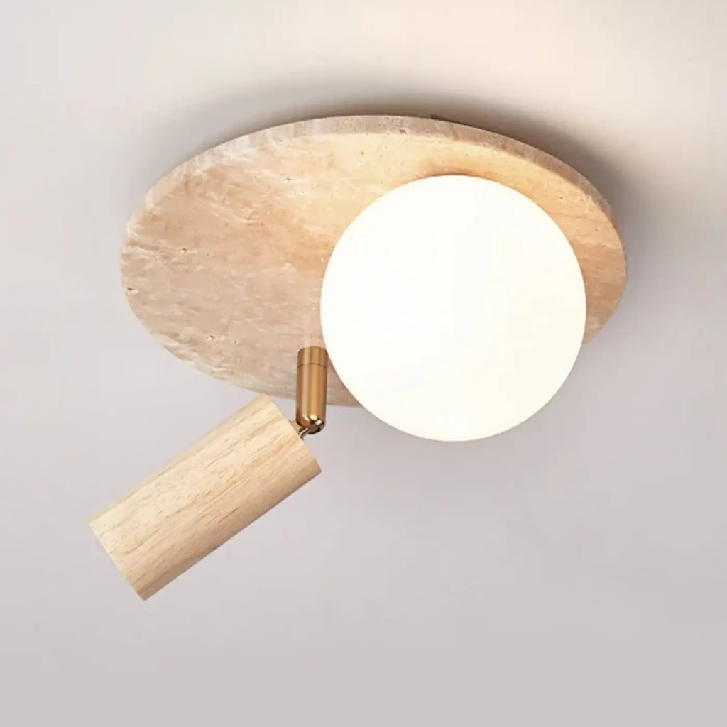 Plafonnier en pierre et bois, beige ou marron