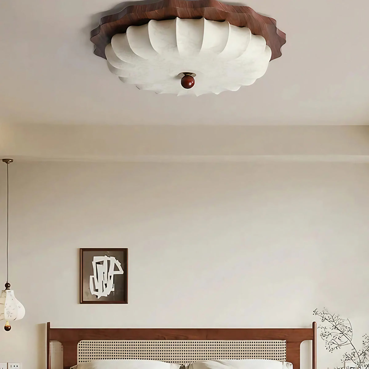 Plafonnier lanterne en bois et tissu, style vintage, trois tailles