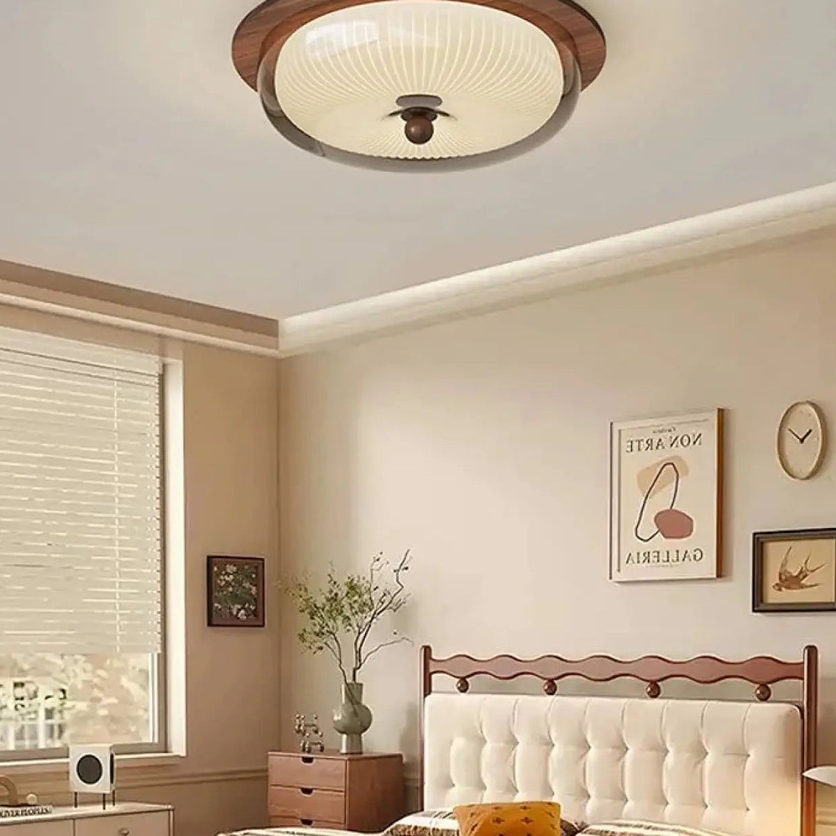 Plafonnier moderne en bois et verre, tailles S et M