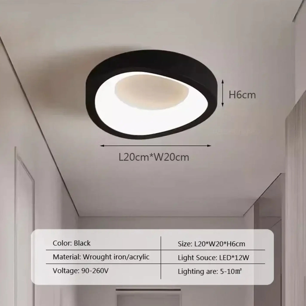 Plafonnier LED compact pour couloir, noir ou blanc