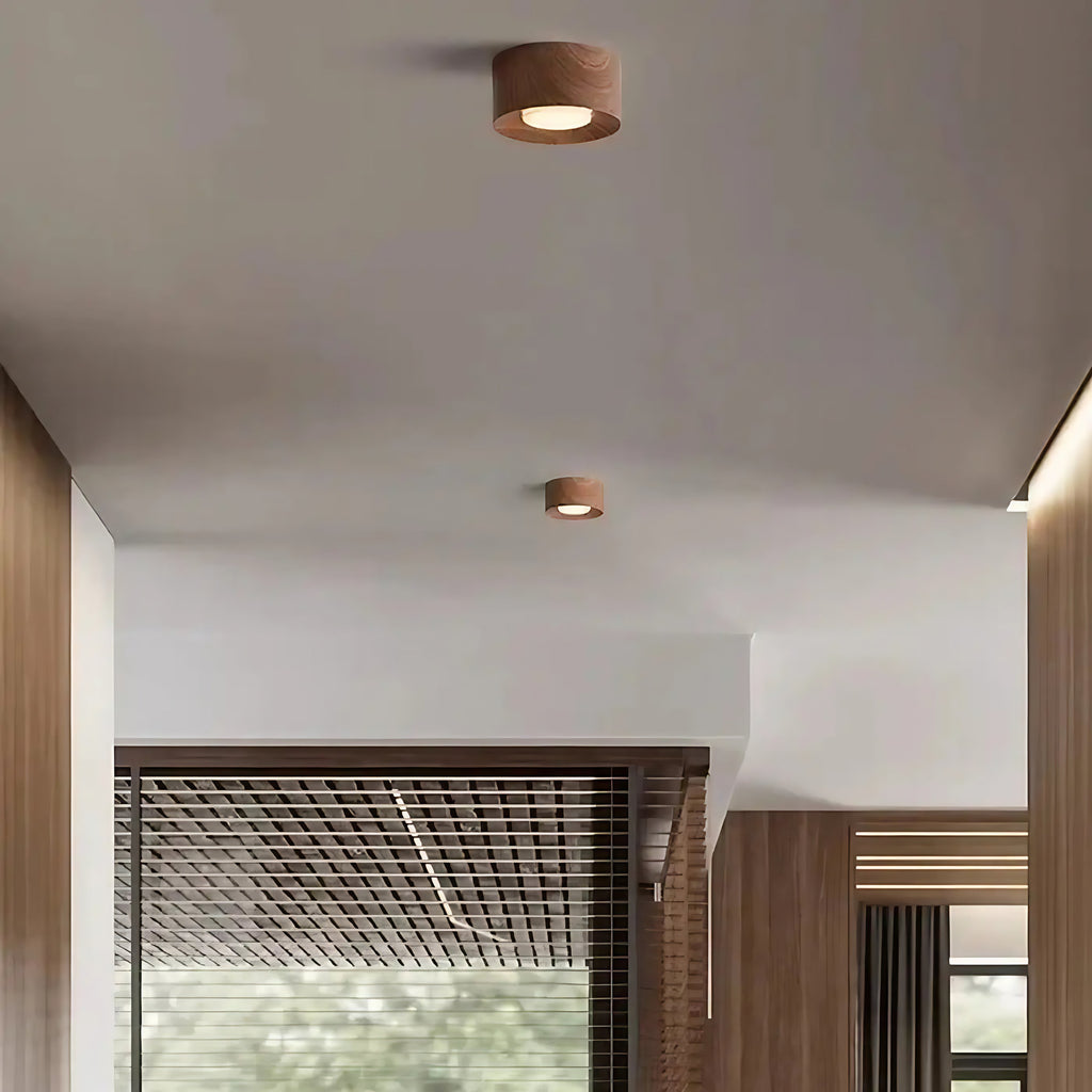 Plafonnier LED compact à trois spots pour couloir, marron