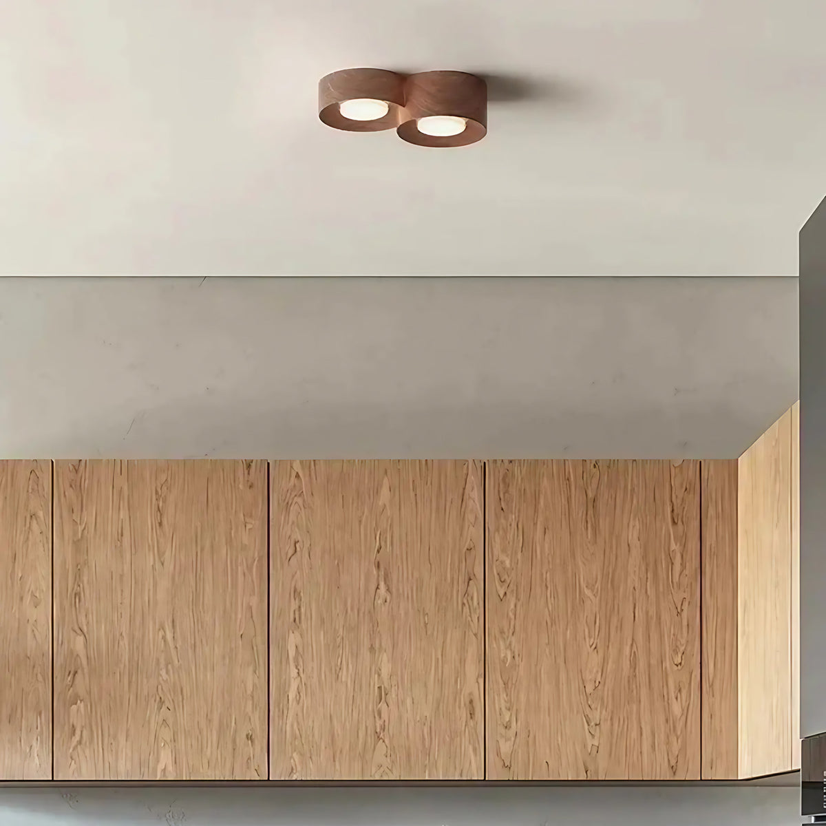 Plafonnier LED compact à trois spots pour couloir, marron