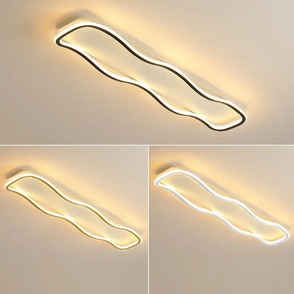 Plafonnier LED ondulé, noir, doré ou blanc, tailles S à XL, noir