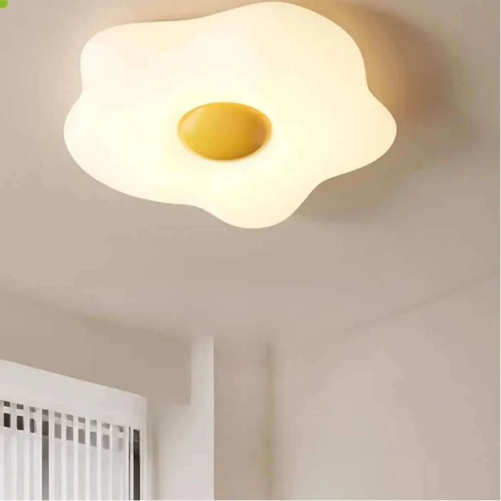 Plafonnier œuf au plat blanc et jaune, trois tailles