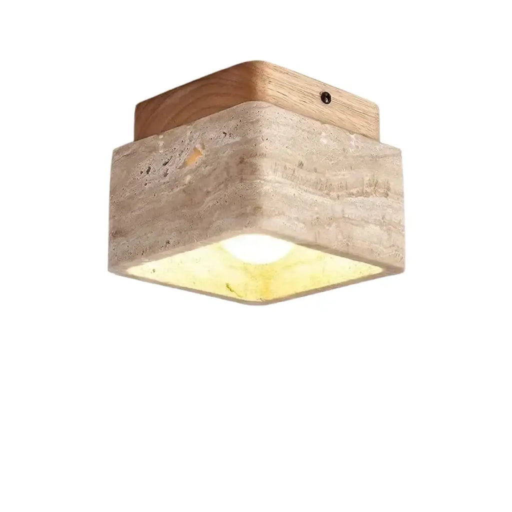 Plafonnier en pierre de travertin et bois, deux coloris