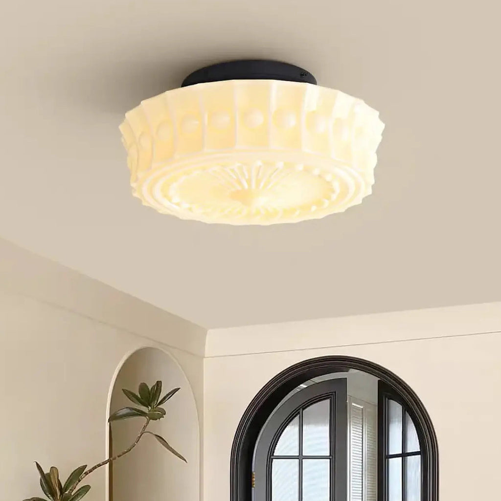 Plafonnier rétro en verre sculpté, jaune ou blanc, S ou M