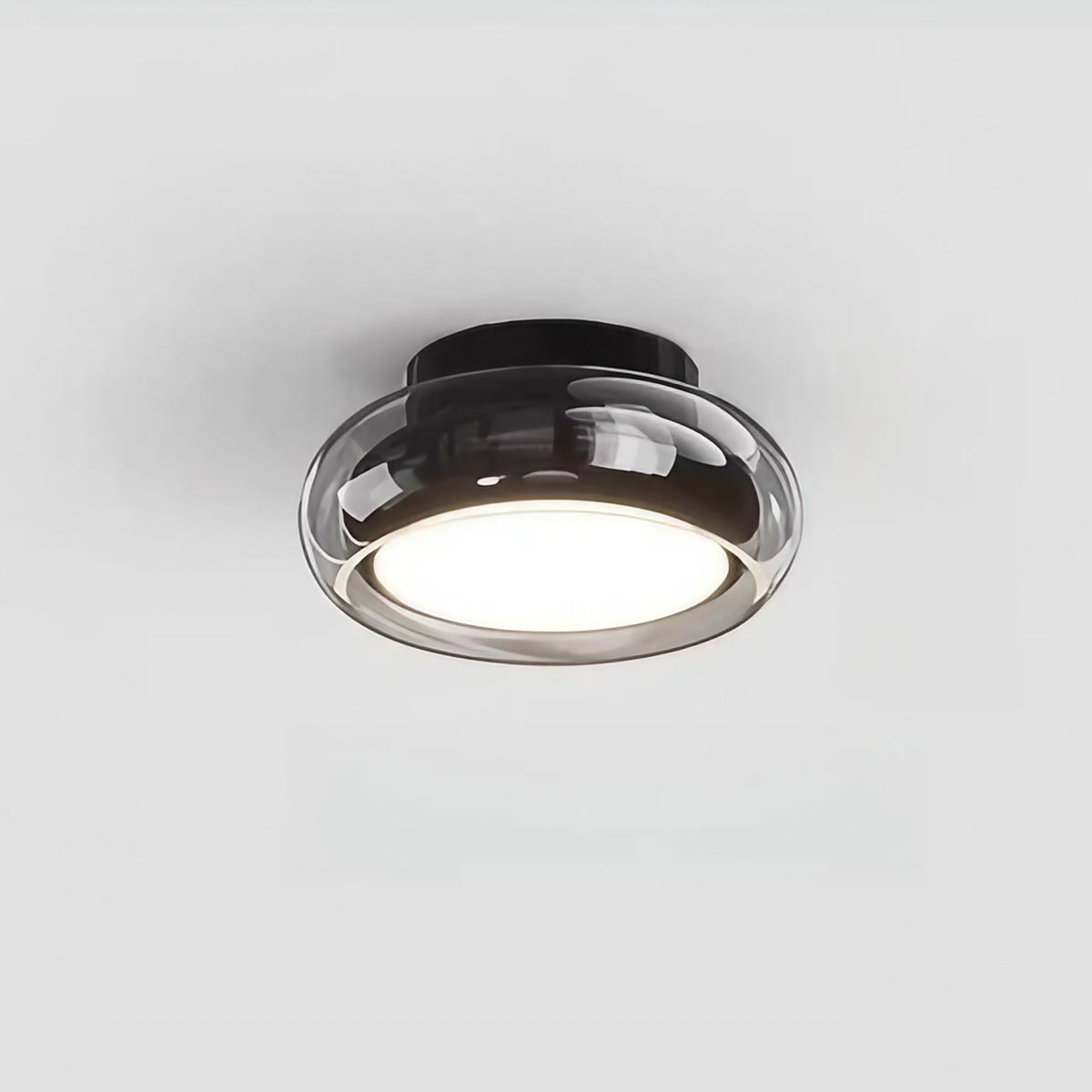 Plafonnier rétro, globe en verre ambré ou gris, base rouge, gris