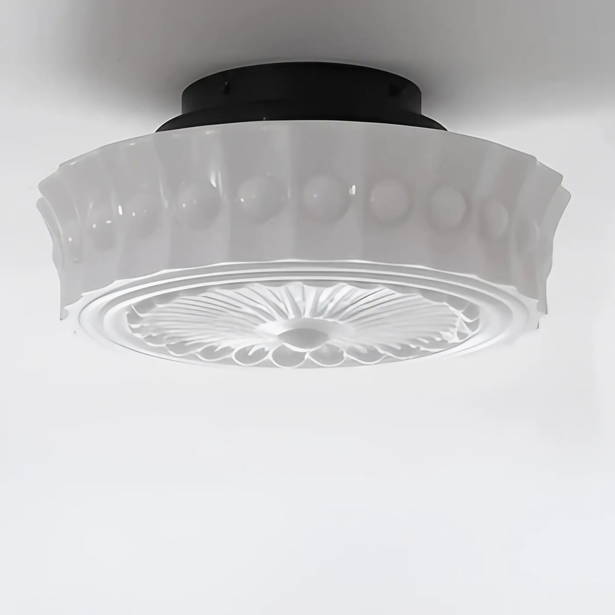Plafonnier rétro en verre sculpté, jaune ou blanc, S ou M, blanc