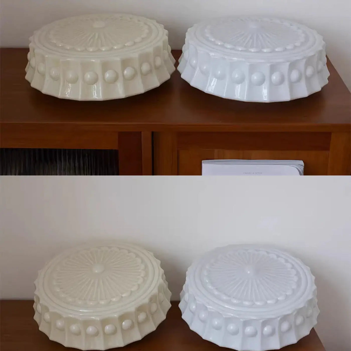 Plafonnier rétro en verre sculpté, jaune ou blanc, S ou M