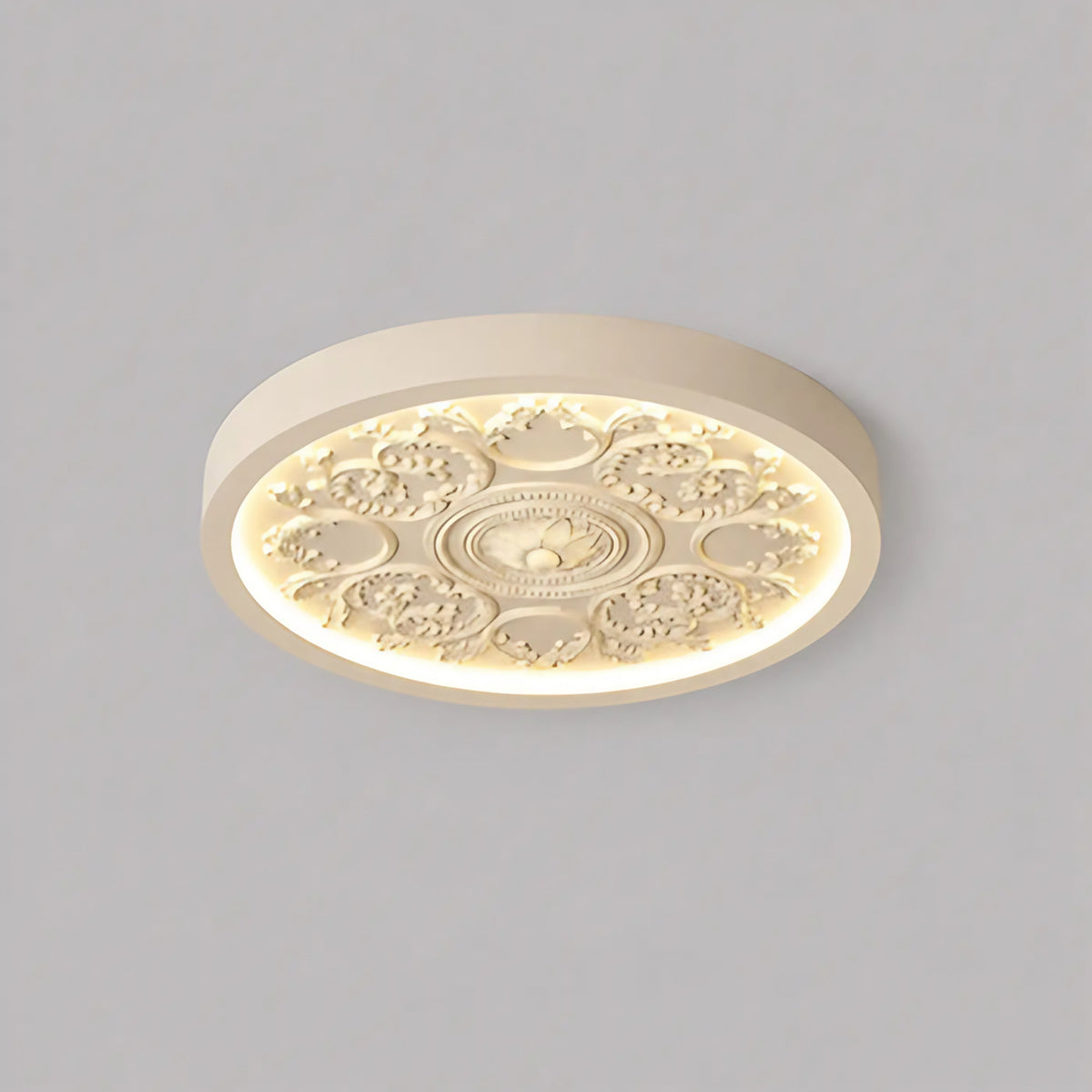 Plafonnier rond à moulures florales, quatre coloris, beige
