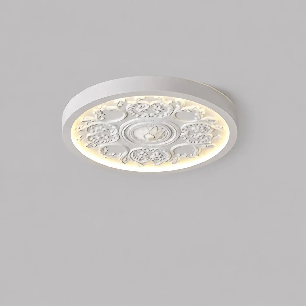 Plafonnier rond à moulures florales, quatre coloris, blanc