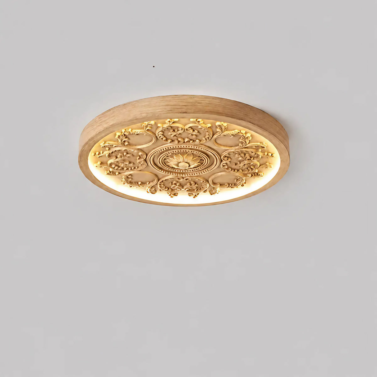Plafonnier rond à moulures florales, quatre coloris, marron