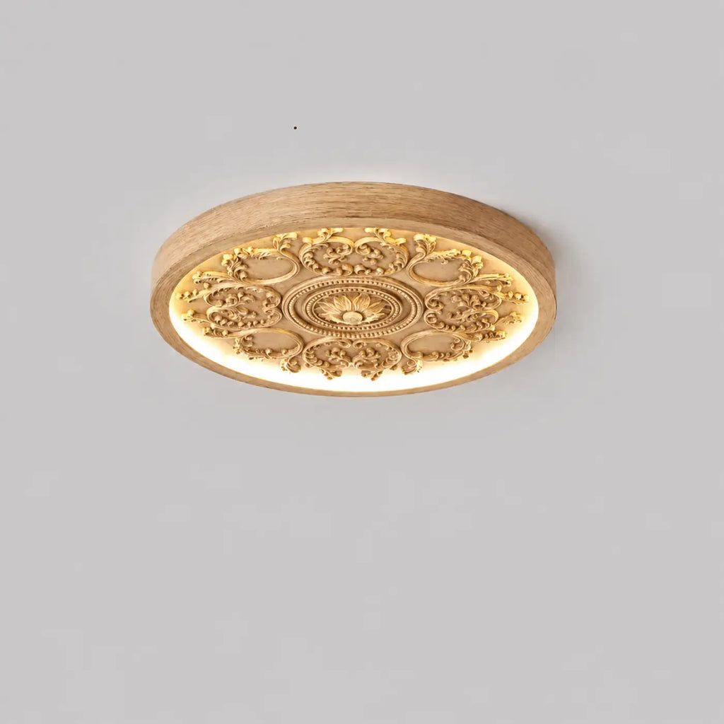Plafonnier rond à moulures florales, quatre coloris, marron