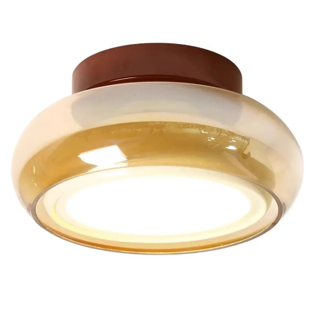 Plafonnier rond en verre ambré rétro, marron ou gris