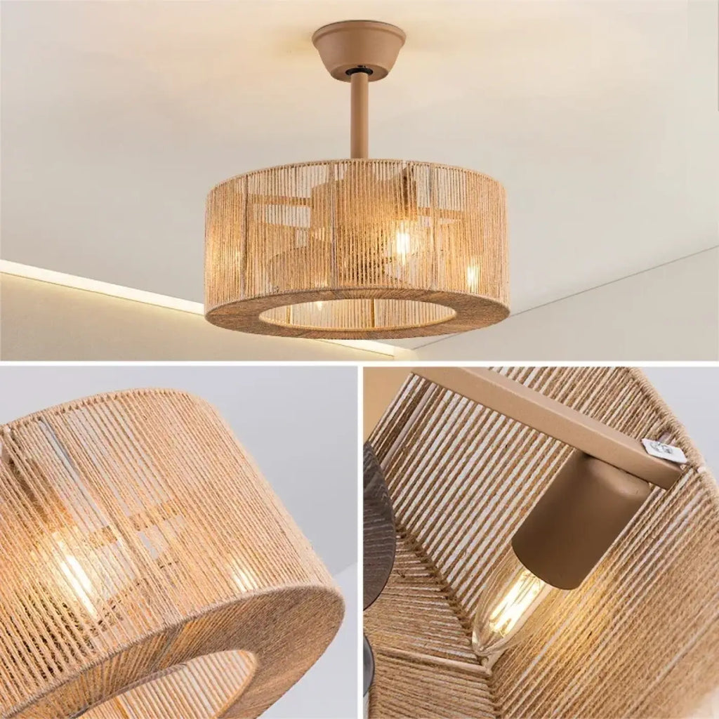 Plafonnier cylindrique en rotin tressé