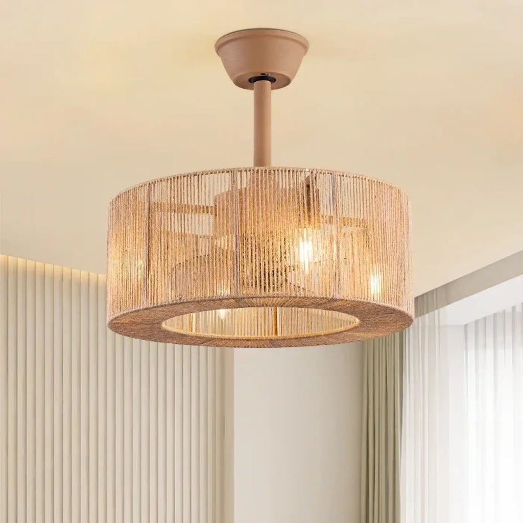 Plafonnier cylindrique en rotin tressé