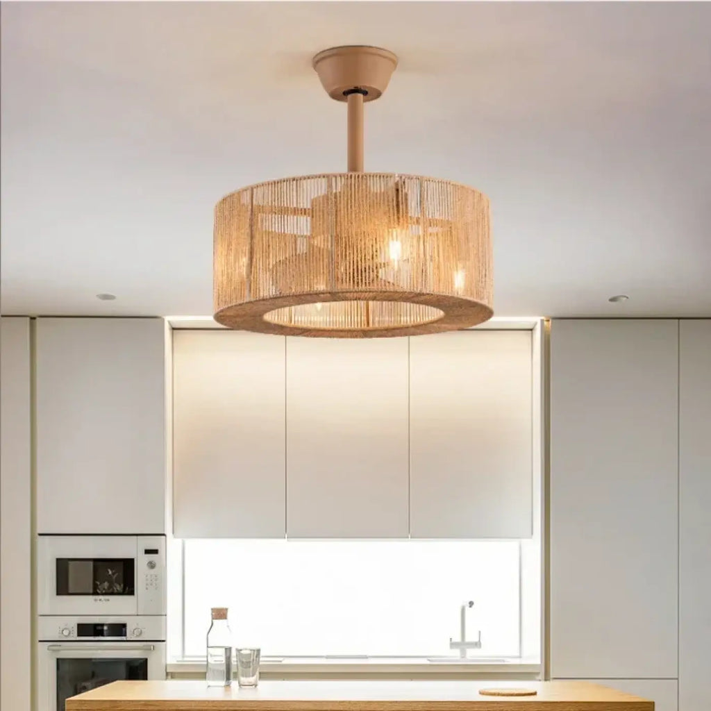 Plafonnier cylindrique en rotin tressé
